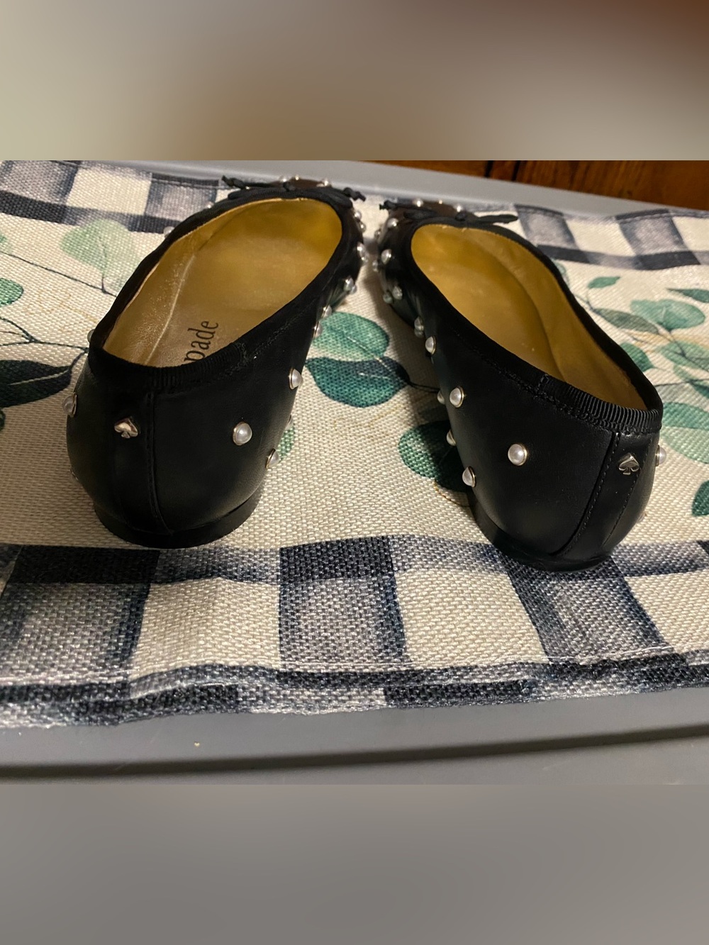 kate spade Black Leather Honey Pearl-Studded Ballet Flats, 8 women’s - Picture 5 of 8